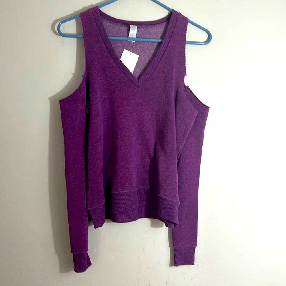 Alternative Apparel purple V-neck, cold shoulder sweatshirt, size XS NWT